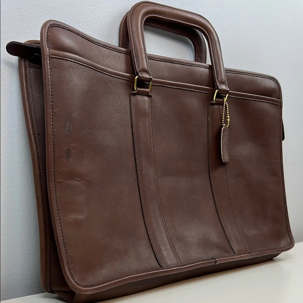 Vintage Coach USA Mahogany Leather Top Handle Office Work Briefcase Bag